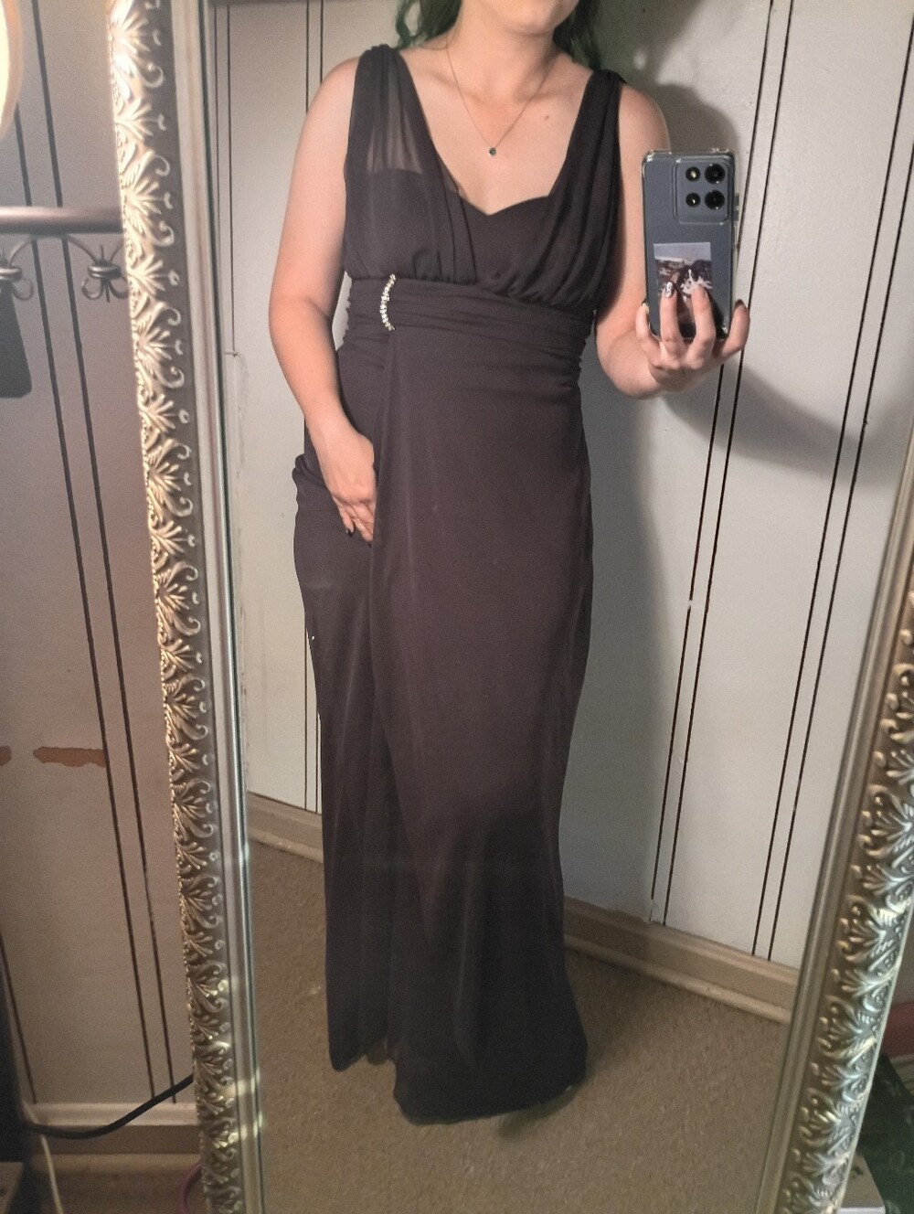Betsy & Adam Black Sleeveless Draped Maxi Dress with Side Accent